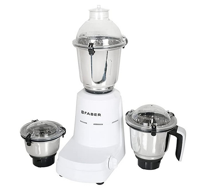 Faber Vogue 600 Watt Copper Motor 3 Jar Mixer Grinder with 5 year warranty Stainless Steel Jar & Blades White (VOGUE 600 W 3J BLANC)